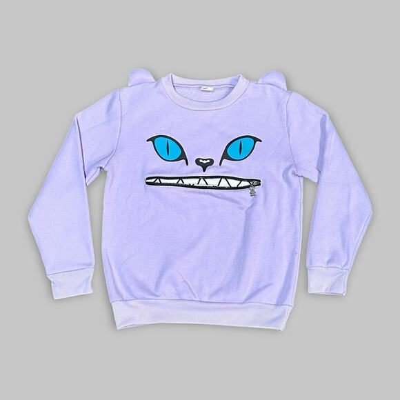 Loucuc Purple Cat Face Sweatshirt with Zipper Mouth – Size XL - Picture 1 of 4